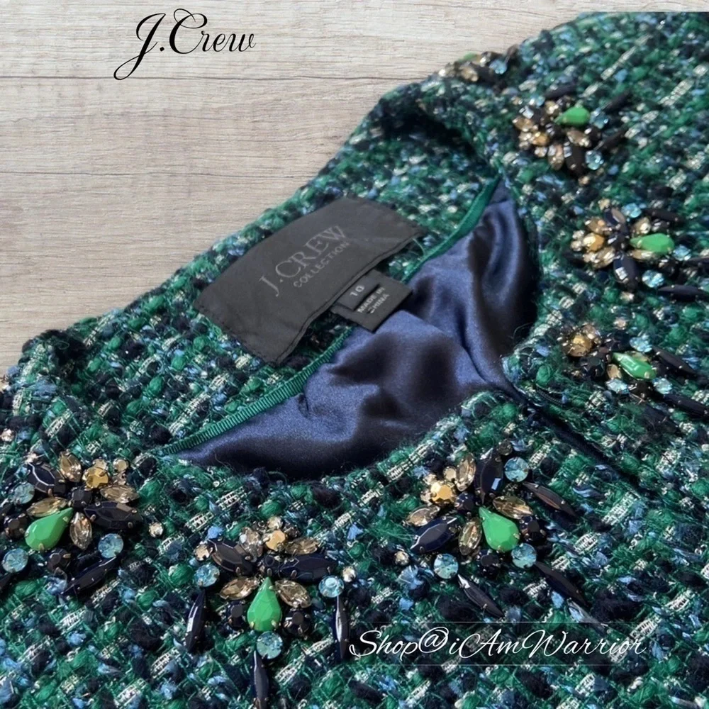 J.Crew Collection jeweled emerald + navy tweed blazer/jacket *shop@iamwarrior